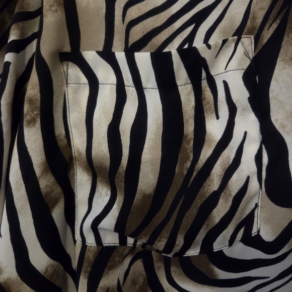 Chico's Women's Brown Zebra Print Tie Long Sleeve Blouse XL - Picture 3 of 8